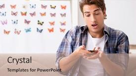  Presentation with student - PPT theme having student entomologist studying new species background and a soft green colored foreground