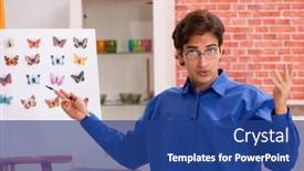  Presentation with student - PPT theme featuring student-entomologist-studying-new-species background and a ocean colored foreground