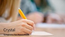  Presentation with student writing - Slides consisting of student exam - female hand writing close up background and a coral colored foreground