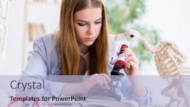  Presentation with animal - Slide set consisting of extinct animals - student examining animal skeleton background and a light blue colored foreground