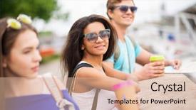  Presentation with tourism river philippines - Presentation theme featuring student excursion - multi-ethnic friends tourists with map background and a  colored foreground