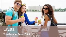  Presentation with city map - Cool new slide set with student excursion - multi-ethnic friends tourists with map backdrop and a  colored foreground