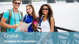  Presentation with city map - Presentation design having student excursion - multi-ethnic friends tourists with map background and a  colored foreground