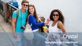  Presentation with tourism river philippines - Audience pleasing PPT theme consisting of student excursion - multi-ethnic friends tourists with map backdrop and a  colored foreground