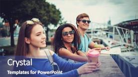  Presentation with city map - Colorful presentation theme enhanced with student excursion - multi-ethnic friends tourists with map backdrop and a  colored foreground