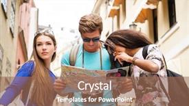  Presentation with old map - Audience pleasing presentation theme consisting of student excursion - multi ethnic friends tourists backdrop and a coral colored foreground