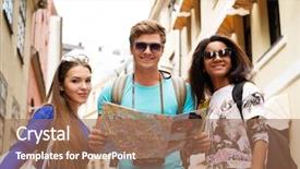  Presentation with old map - Presentation theme enhanced with student excursion - multi ethnic friends tourists background and a  colored foreground
