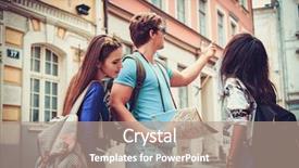  Presentation with old map - Audience pleasing presentation theme consisting of student excursion - multi ethnic friends tourists backdrop and a  colored foreground