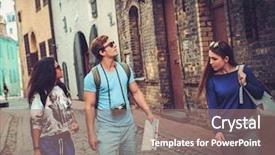  Presentation with old map - Amazing PPT theme having student excursion - multi ethnic friends tourists backdrop and a  colored foreground