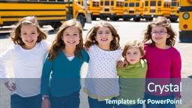  Presentation with school bus - PPT layouts with student excursion - school girls friends sisters background and a ocean colored foreground