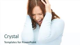  Presentation with bright white - Theme with student feel bore - bright picture of screaming woman background and a sky blue colored foreground
