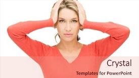  Presentation with bright white - Audience pleasing theme consisting of student feel bore - bright picture of unhappy woman backdrop and a  colored foreground