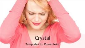  Presentation with woman praying over bible - PPT theme consisting of student feel bore - bright picture of unhappy woman background and a coral colored foreground