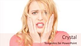  Presentation with bright white - Cool new presentation theme with student feel bore - bright picture of unhappy woman backdrop and a  colored foreground