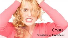  Presentation with woman praying over bible - Theme consisting of student feel bore - bright picture of unhappy woman background and a coral colored foreground