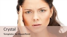  Presentation with bright white - Cool new presentation theme with student feel bore - bright picture of unhappy woman backdrop and a  colored foreground