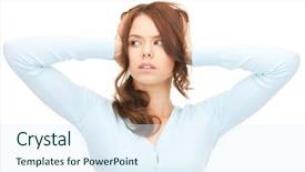  Presentation with woman praying over bible - Beautiful PPT layouts featuring student feel bore - bright picture of unhappy woman backdrop and a sky blue colored foreground