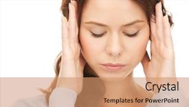  Presentation with woman praying over bible - Audience pleasing presentation theme consisting of student feel bore - bright picture of unhappy woman backdrop and a coral colored foreground