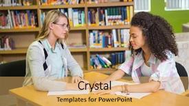  Presentation with university library - Presentation design with student getting help from tutor background and a yellow colored foreground