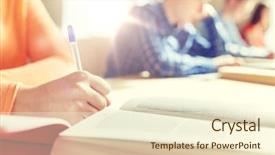  Presentation with cognitive theory learning concept - Amazing presentation theme having student girl hand with book backdrop and a cream colored foreground