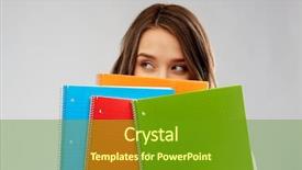  Presentation with education school literature reading - Slide deck enhanced with student girl hiding behind notebook background and a tawny brown colored foreground