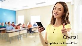  Presentation with school technology - Presentation with student girl in blank yellow background and a lemonade colored foreground