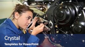  Presentation with motorbike - Colorful presentation theme enhanced with student girl in motorbike mechanics backdrop and a ocean colored foreground