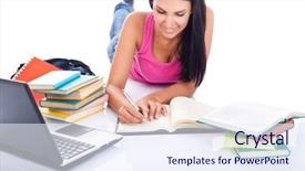  Presentation with exam - Beautiful PPT theme featuring student girl learning for exam isolated on white background backdrop and a sky blue colored foreground