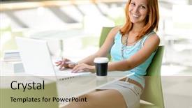  Presentation with sad lonely student sitting - Slide set consisting of student girl sitting in assembly background and a  colored foreground