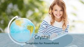  Presentation with green globe - Presentation theme enhanced with student girl studying with globe background and a light blue colored foreground