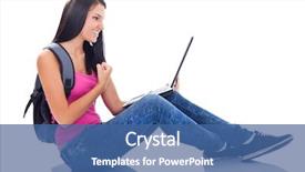  Presentation with positivity - Amazing theme having student girl winning on the net expressing positivity isolated on white background backdrop and a ocean colored foreground