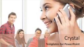  Presentation with communication - Presentation theme consisting of student girl with cell phone background and a  colored foreground