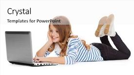  Presentation with computer games - Slide set enhanced with student girl with laptop computer background and a white colored foreground