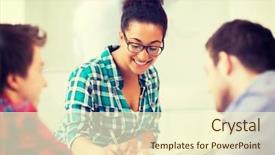  Presentation with american graduation african education - Presentation theme enhanced with student girl with laptop writing background and a cream colored foreground