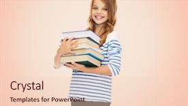  Presentation with children education - Beautiful slides featuring student girl with many books backdrop and a lemonade colored foreground