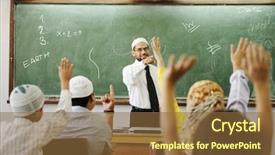  Presentation with math teacher - Audience pleasing slides consisting of student groups math - interaction between teacher and children backdrop and a tawny brown colored foreground