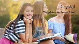  Presentation with teenagers - PPT theme having student growth - cute teenagers spending time outdoors background and a coral colored foreground