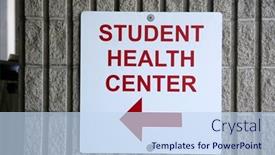  Presentation with student health - PPT theme consisting of student-health-center-metal-student background and a sky blue colored foreground