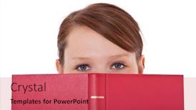  Presentation with student - Theme consisting of student hiding her face behind book all on white background background and a red colored foreground