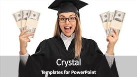  Presentation with student - Presentation theme with graduationmoney - overjoyed graduate student holding bundles background and a dark gray colored foreground