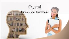  Presentation with human face - Presentation design consisting of student holding laptop against human face shape bookshelves on white background background and a white colored foreground