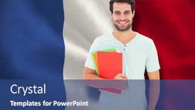  Presentation with france flag - Audience pleasing PPT layouts consisting of student holding notepad against digitally generated france national flag backdrop and a ocean colored foreground