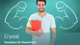  Presentation with green chalkboard - Beautiful theme featuring student holding notepad against green chalkboard backdrop and a ocean colored foreground