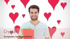  Presentation with notepad - PPT layouts consisting of student-holding-notepad-against-white background and a coral colored foreground