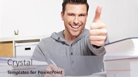  Presentation with student - Slide deck with student-holds-thumbs-up background and a light gray colored foreground