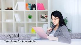  Presentation with thinking - Slide set with student housing - attractive girl thinking and writing background and a light blue colored foreground