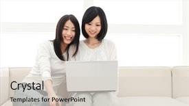  Presentation with women - Cool new PPT theme with student housing - beautiful young women using backdrop and a light gray colored foreground