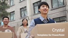  Presentation with student housing - PPT theme with student housing - family moving boxes background and a coral colored foreground