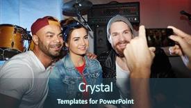  Presentation with group of people - Slide set consisting of student housing - group of modern trendy people background and a ocean colored foreground