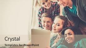  Presentation with selfie - Cool new PPT theme with student housing - group of young friends taking backdrop and a soft green colored foreground